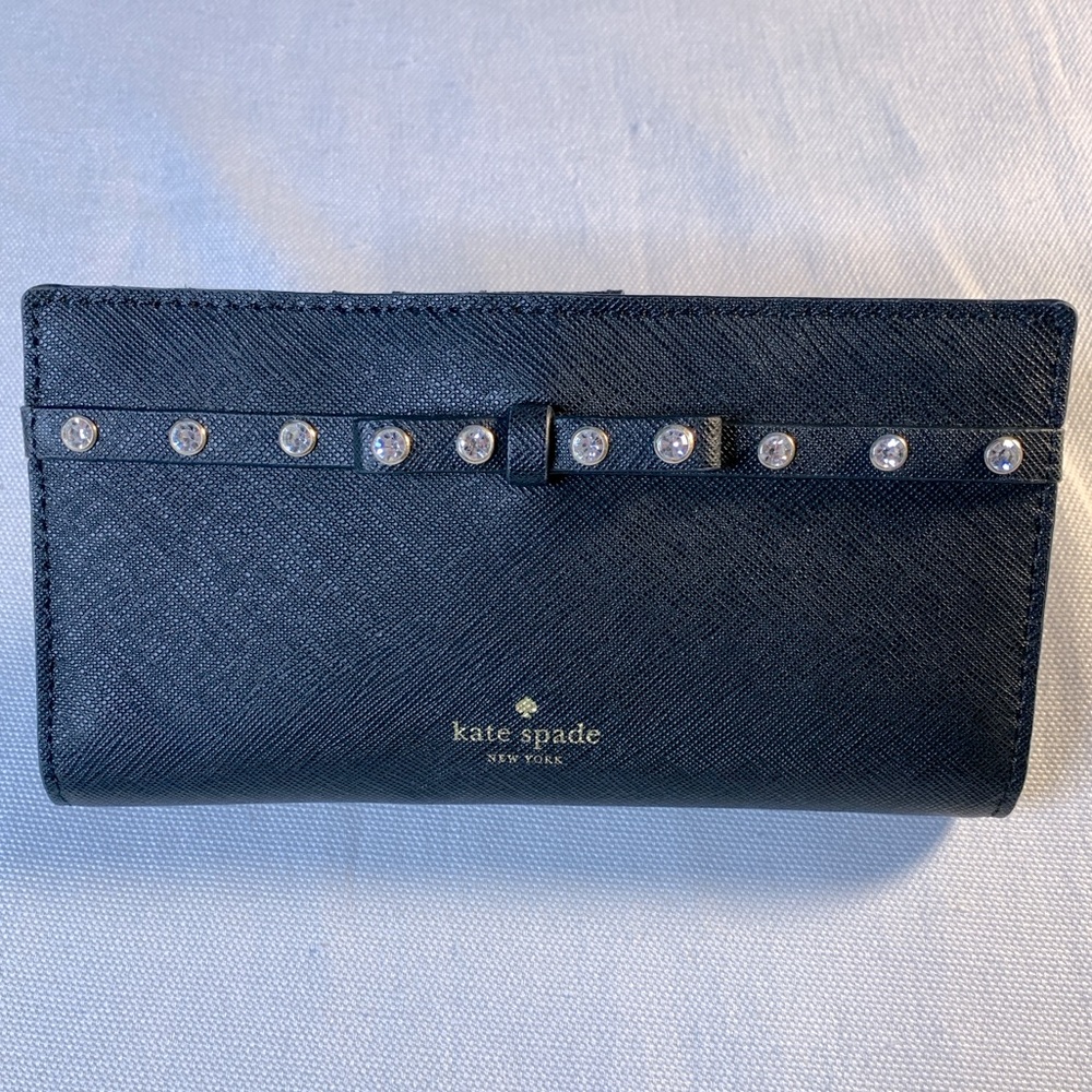 Kate Spade Stacy Wallet Laurel Way Jeweled Black (001) Bow Detail